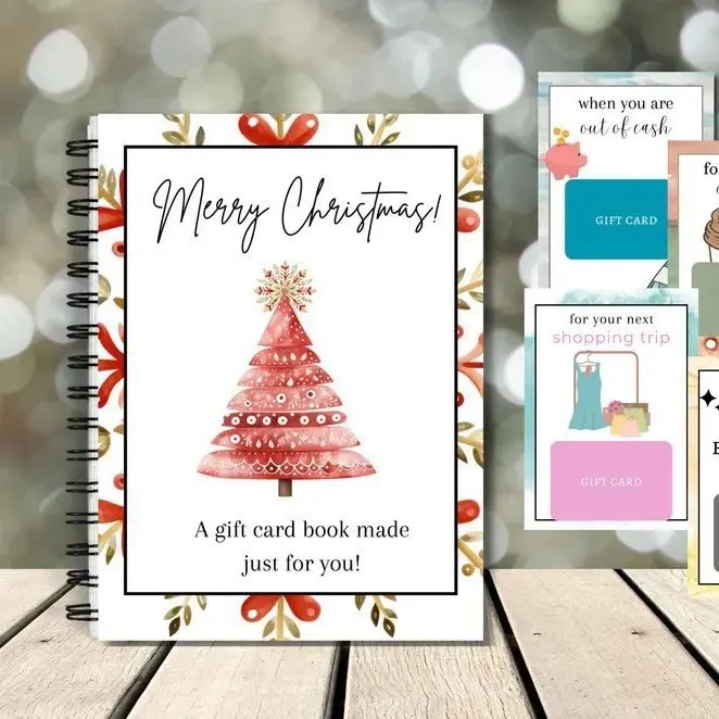 Christmas Gift Card Book, DIY Spiral-Bound Christmas Gift Card Holder Book, 5x7 Inch Colorful Design, Personalized Xmas Gifts for Family, Festive & Party Supplies