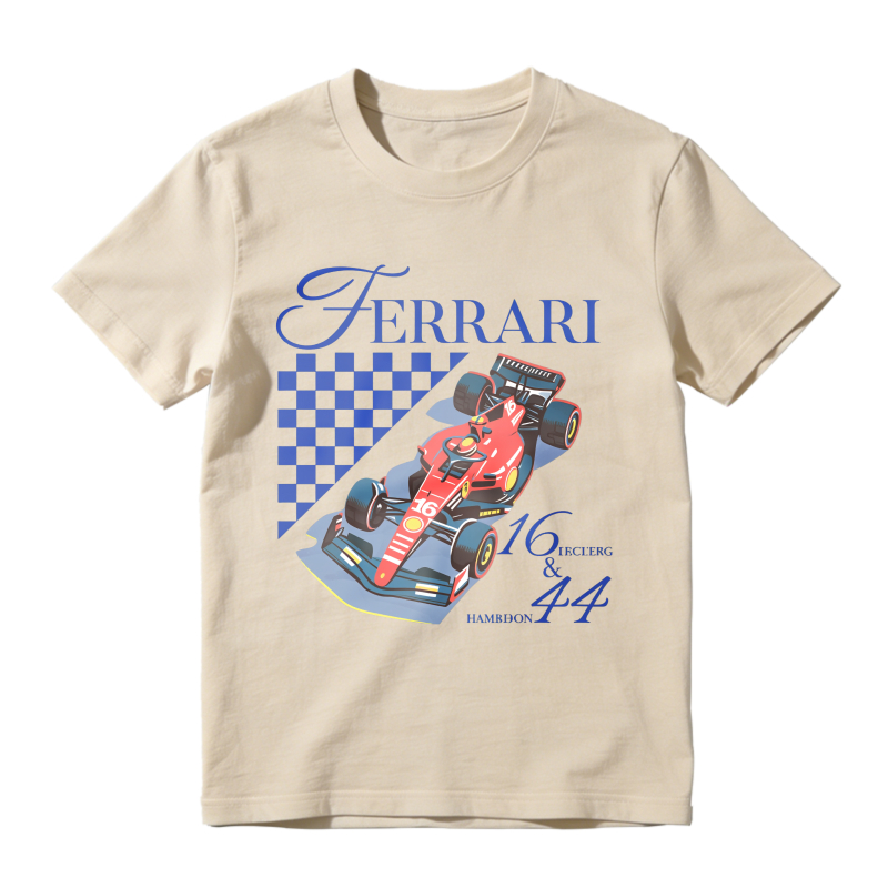 Ferrari Racing Car With Checkered Flag And Numbers 16 And 44 Unisex Classic T-shirt