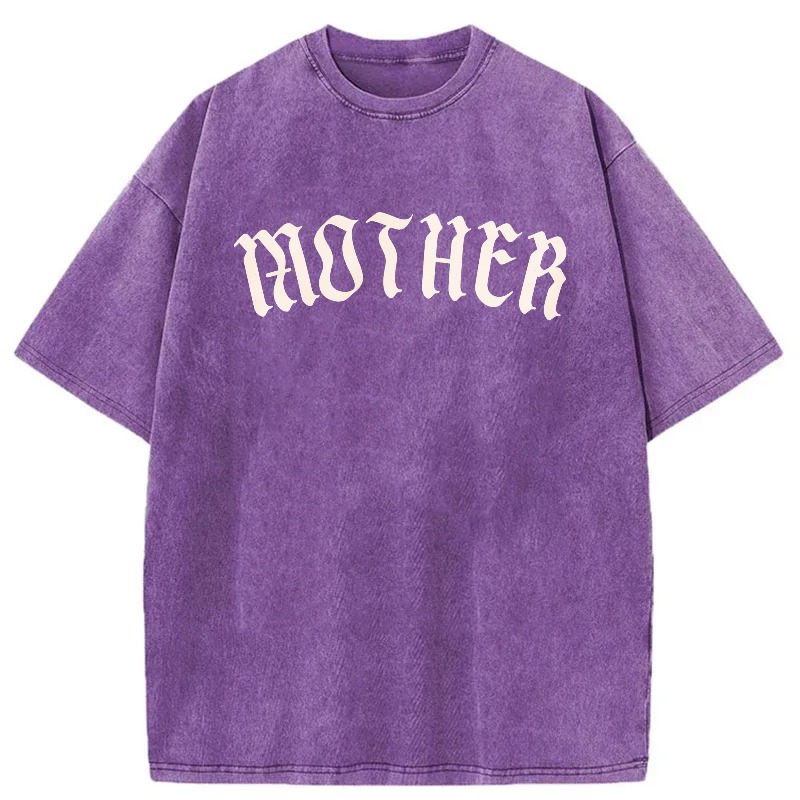 Mother Gothic Font Print Design Washed cotton T-shirt