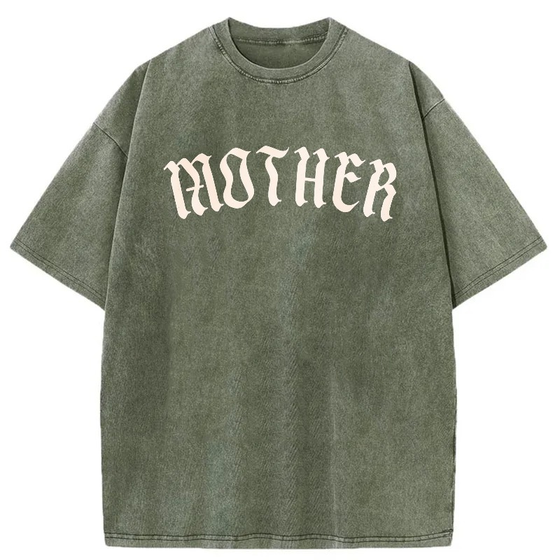 Mother Gothic Font Print Design Washed cotton T-shirt