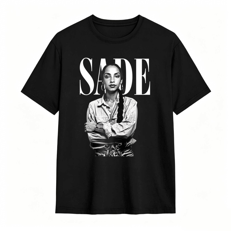 Sade Portrait With Bold Text Above tshirt 100% cotton