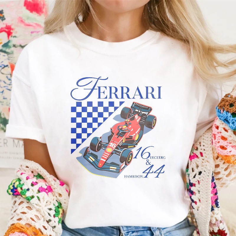Ferrari Racing Car With Checkered Flag And Numbers 16 And 44 Unisex Classic T-shirt