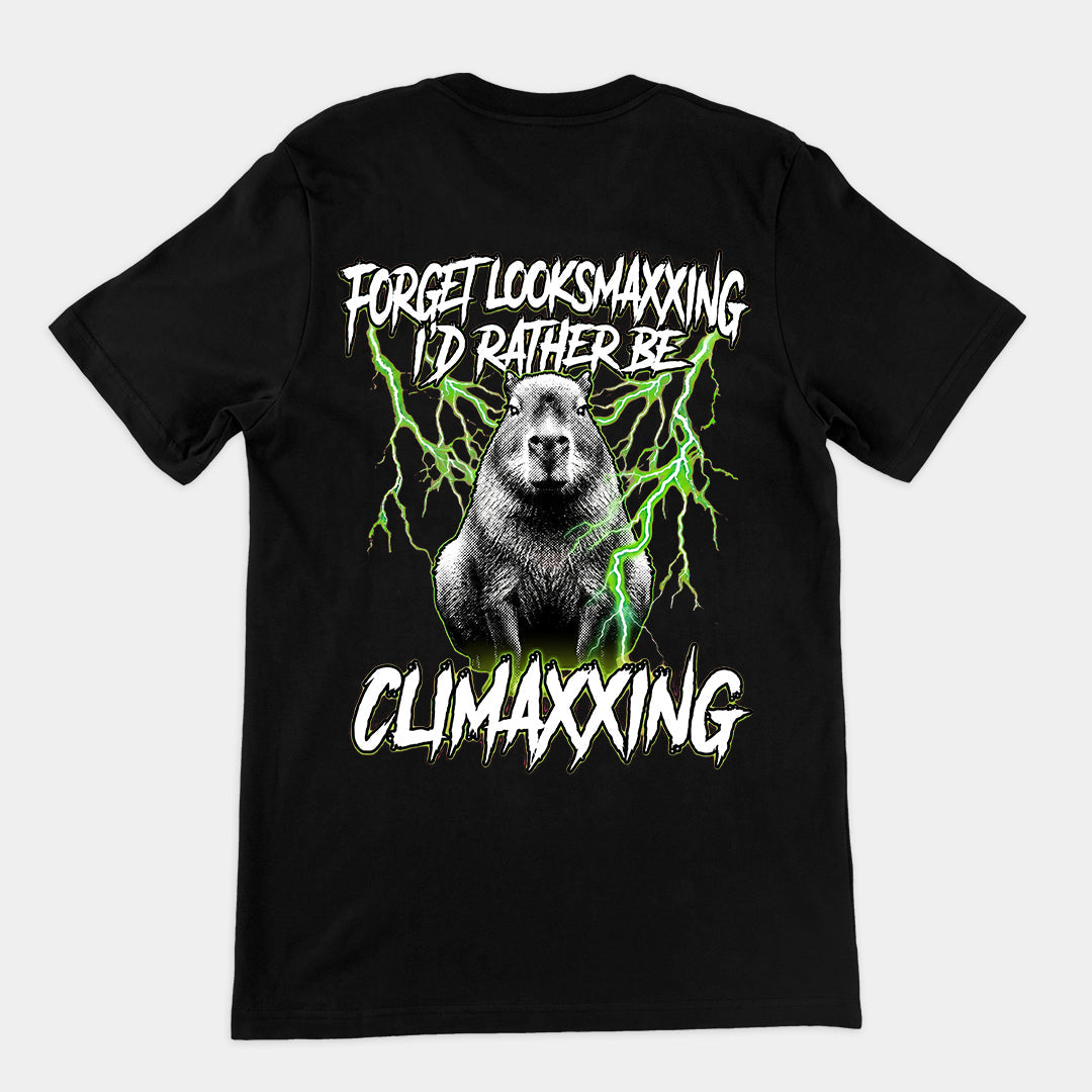 Forget Looksmaxxing I'd rather be Climaxxing T-Shirt (backprint)