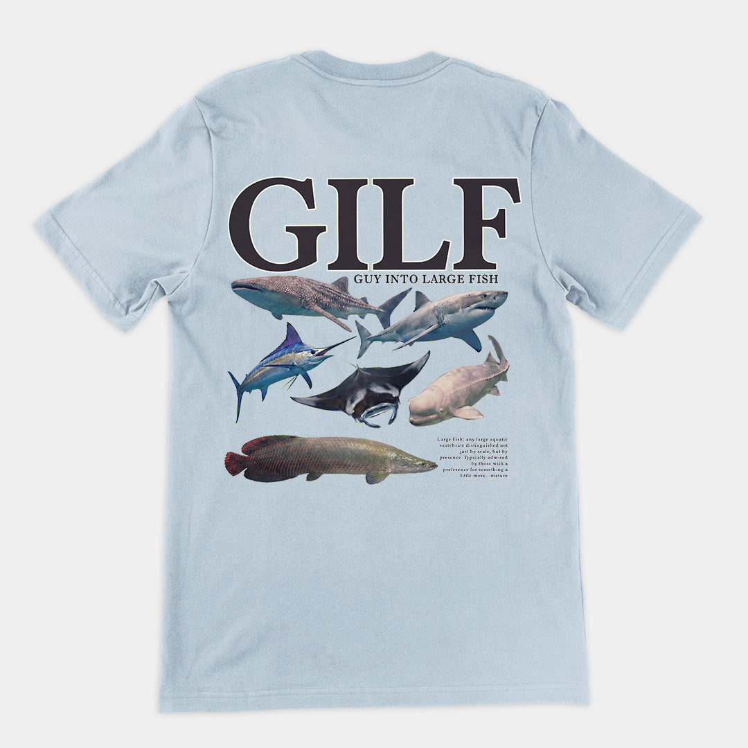 GILF (guy into large fish) T-Shirt (backprint)
