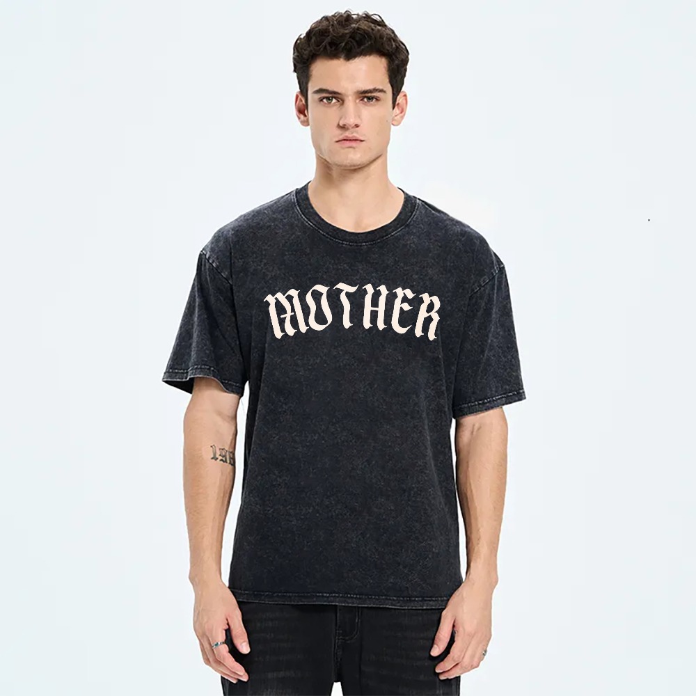 Mother Gothic Font Print Design Washed cotton T-shirt