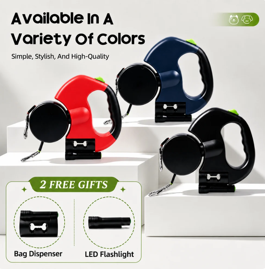 🐾 Dual Retractable Dog Leash with LED Light, Double Head Reflective Walking Leash for Two Dogs
