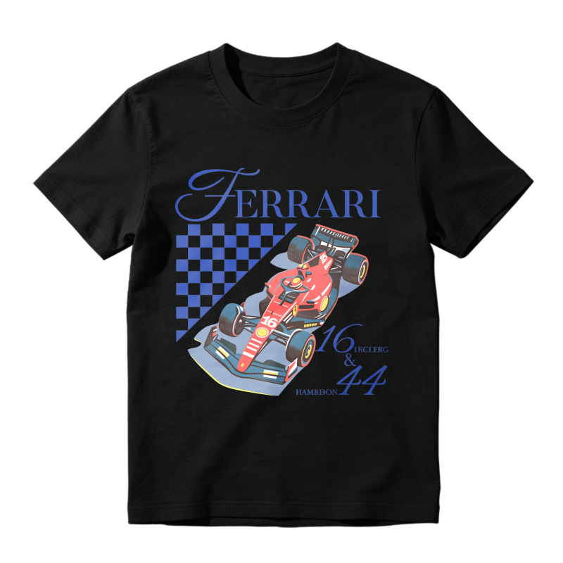 Ferrari Racing Car With Checkered Flag And Numbers 16 And 44 Unisex Classic T-shirt