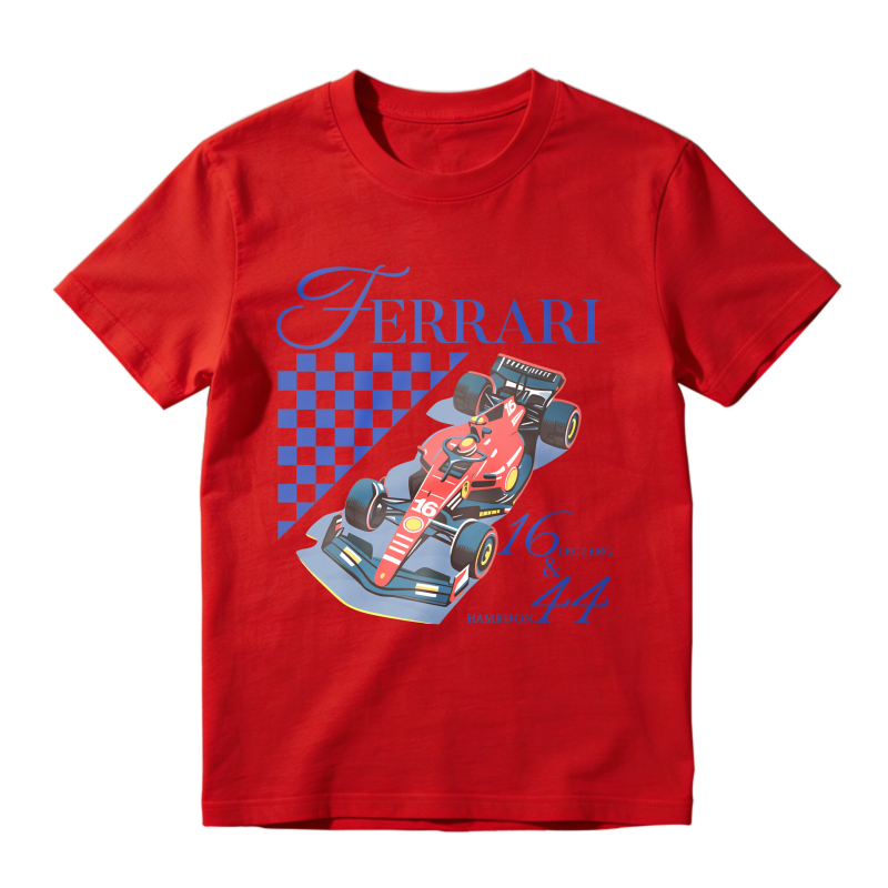 Ferrari Racing Car With Checkered Flag And Numbers 16 And 44 Unisex Classic T-shirt