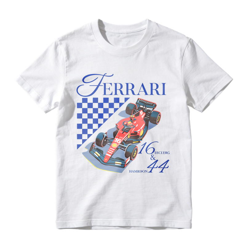 Ferrari Racing Car With Checkered Flag And Numbers 16 And 44 Unisex Classic T-shirt