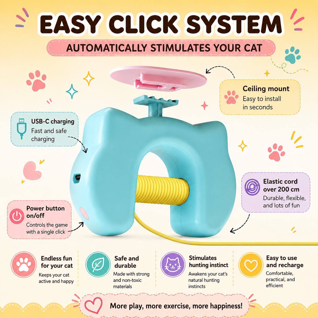 🐱 Automatic Hanging Electric Cat Toy, USB Rechargeable Random Lifting Feather Cat Teaser for Indoor Cats