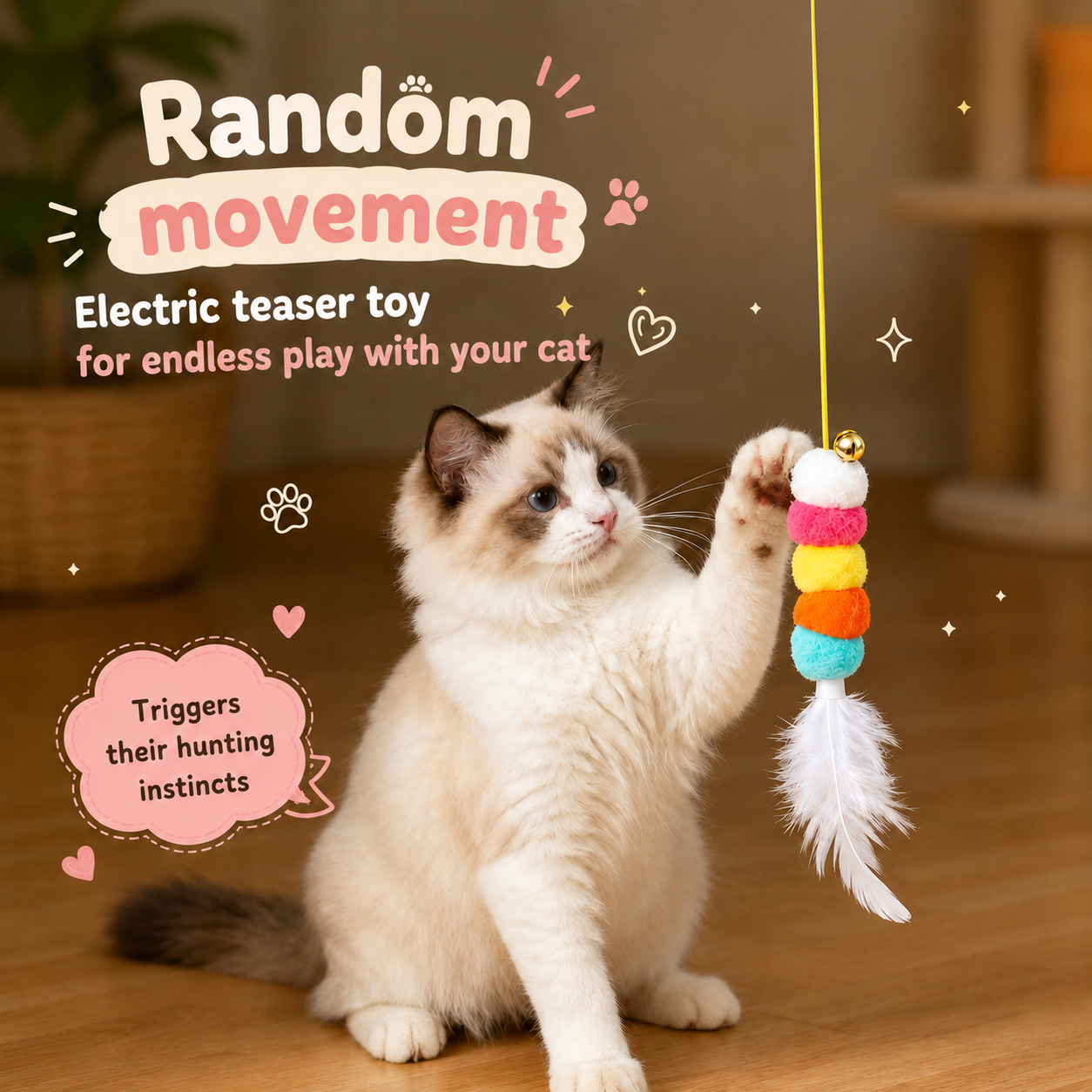 🐱 Automatic Hanging Electric Cat Toy, USB Rechargeable Random Lifting Feather Cat Teaser for Indoor Cats