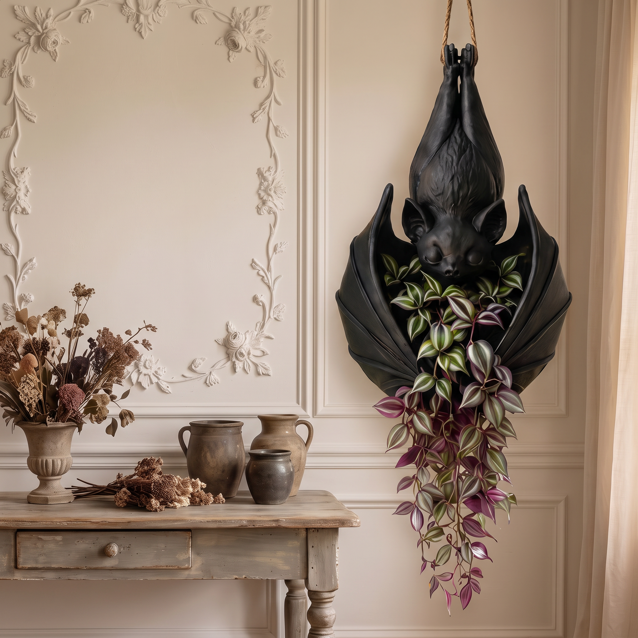 🦇 Hanging Bat Planter, Upside Down Resin Bat Hanging Flower Pot for Gothic Home & Halloween Decor