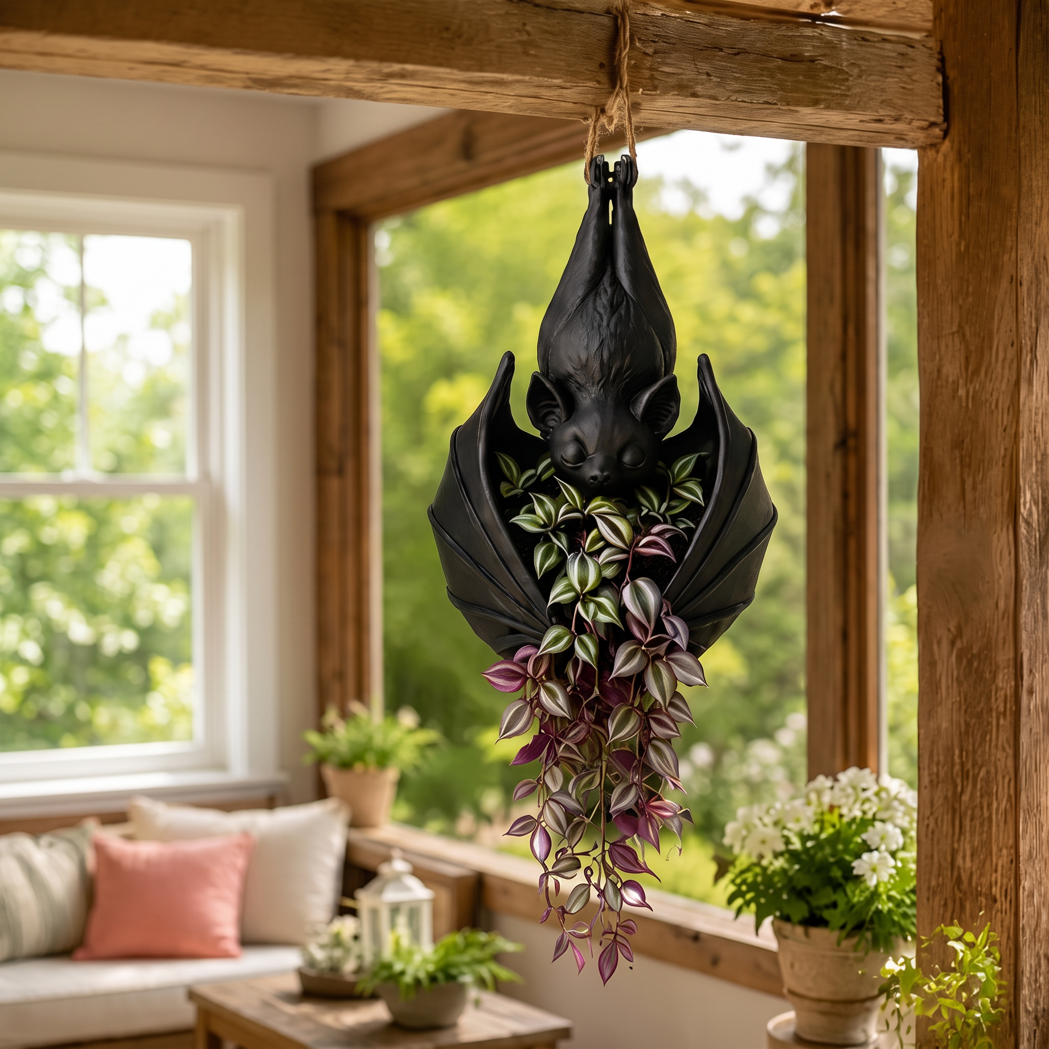 🦇 Hanging Bat Planter, Upside Down Resin Bat Hanging Flower Pot for Gothic Home & Halloween Decor