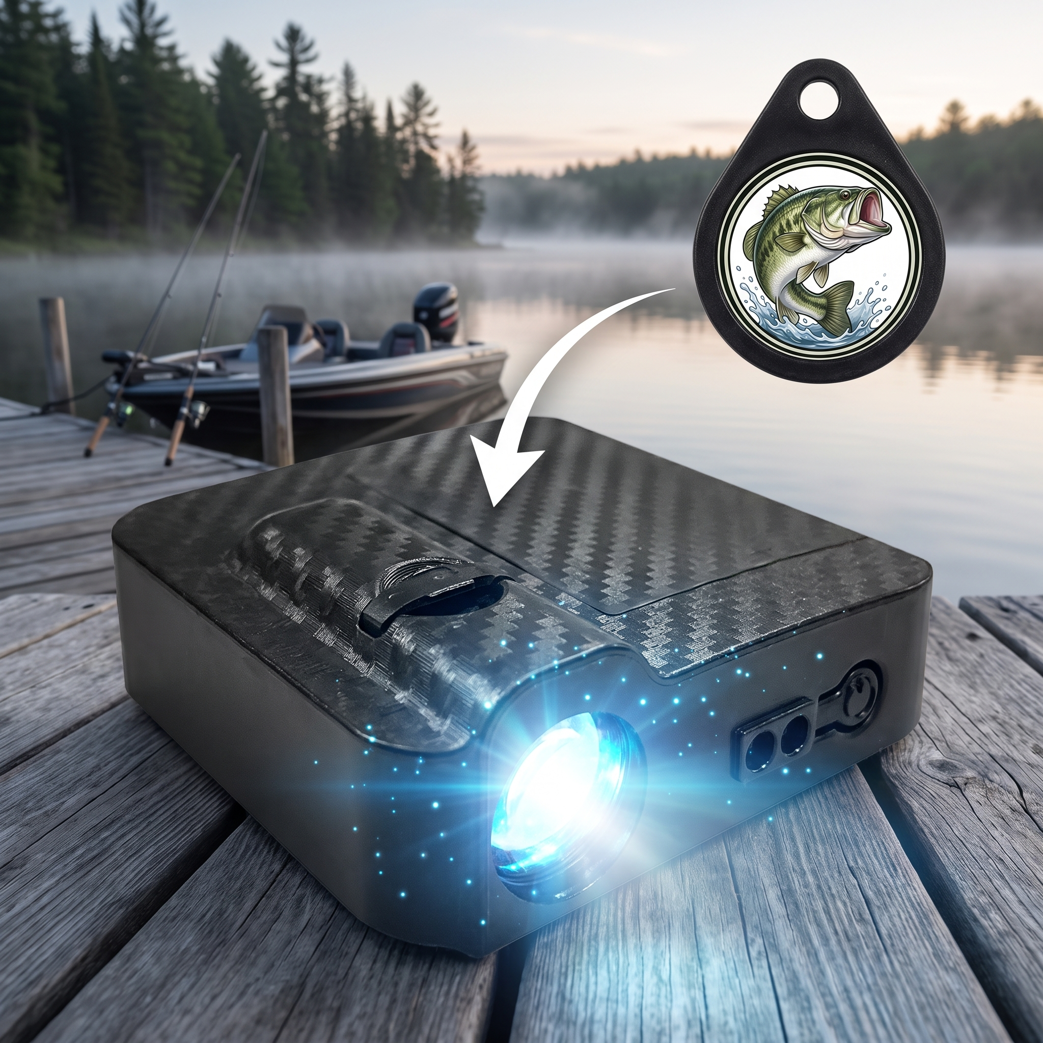 Wireless Car Door Logo Projector Light, American Flag Bass Fishing Welcome Courtesy Lamp