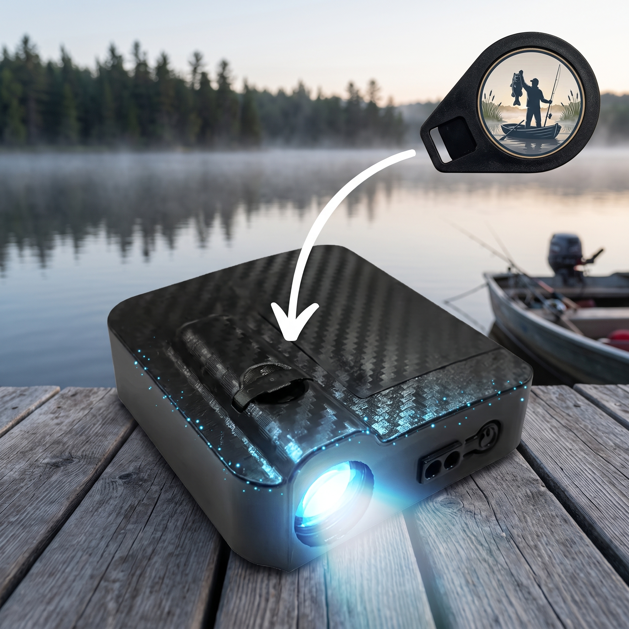 Wireless Car Door Logo Projector Light, American Flag Bass Fishing Welcome Courtesy Lamp