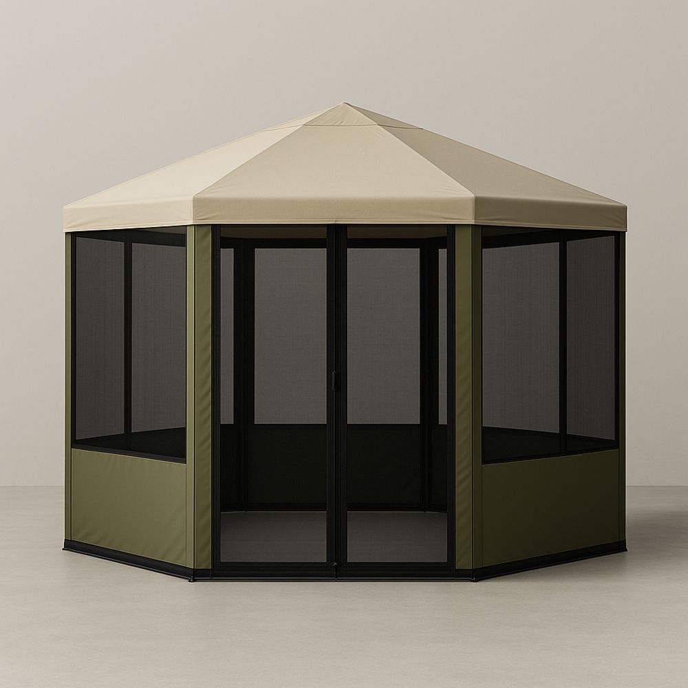 Hatszögletű kerti pavilon alumínium kerettel és poliészter tetővel