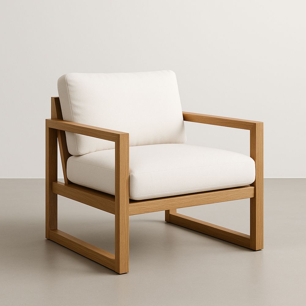 Fa keretű karosszék poliészter huzattal Fehér 75x85x90 cm