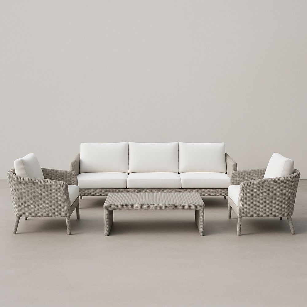 Kültéri ülőgarnitúra szett poliészter párnákkal és polyrattan vázzal bézs/fehér