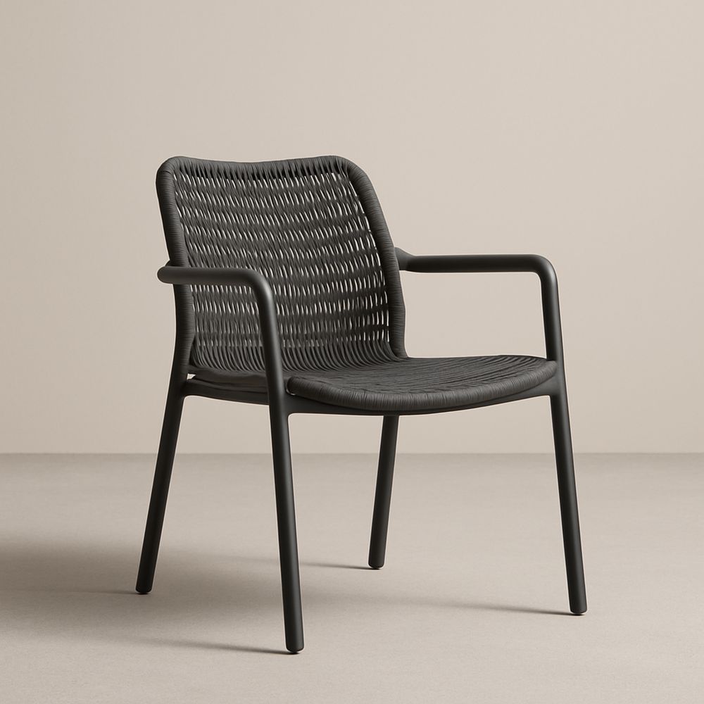 Kültéri szék alumínium és fonott ülőfelülettel, fekete, 76x56x60 cm