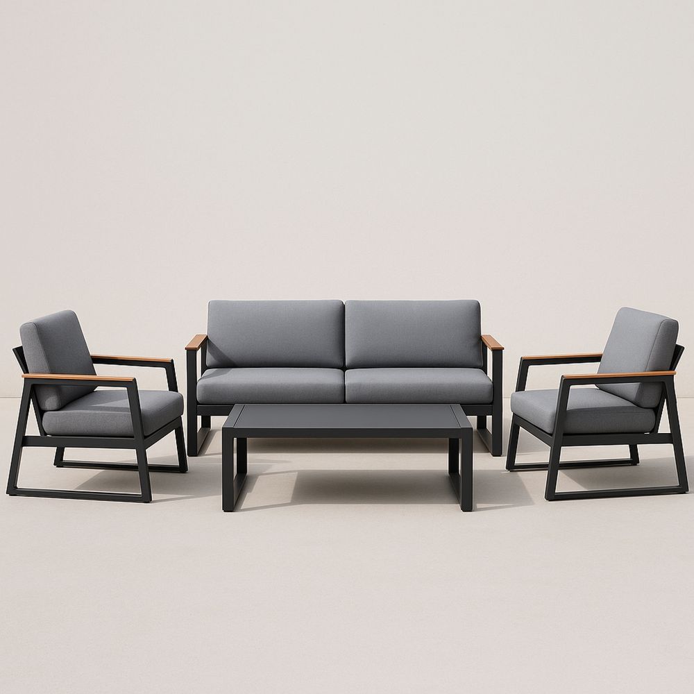 Kerti ülőgarnitúra fém kerettel szürke kárpittal