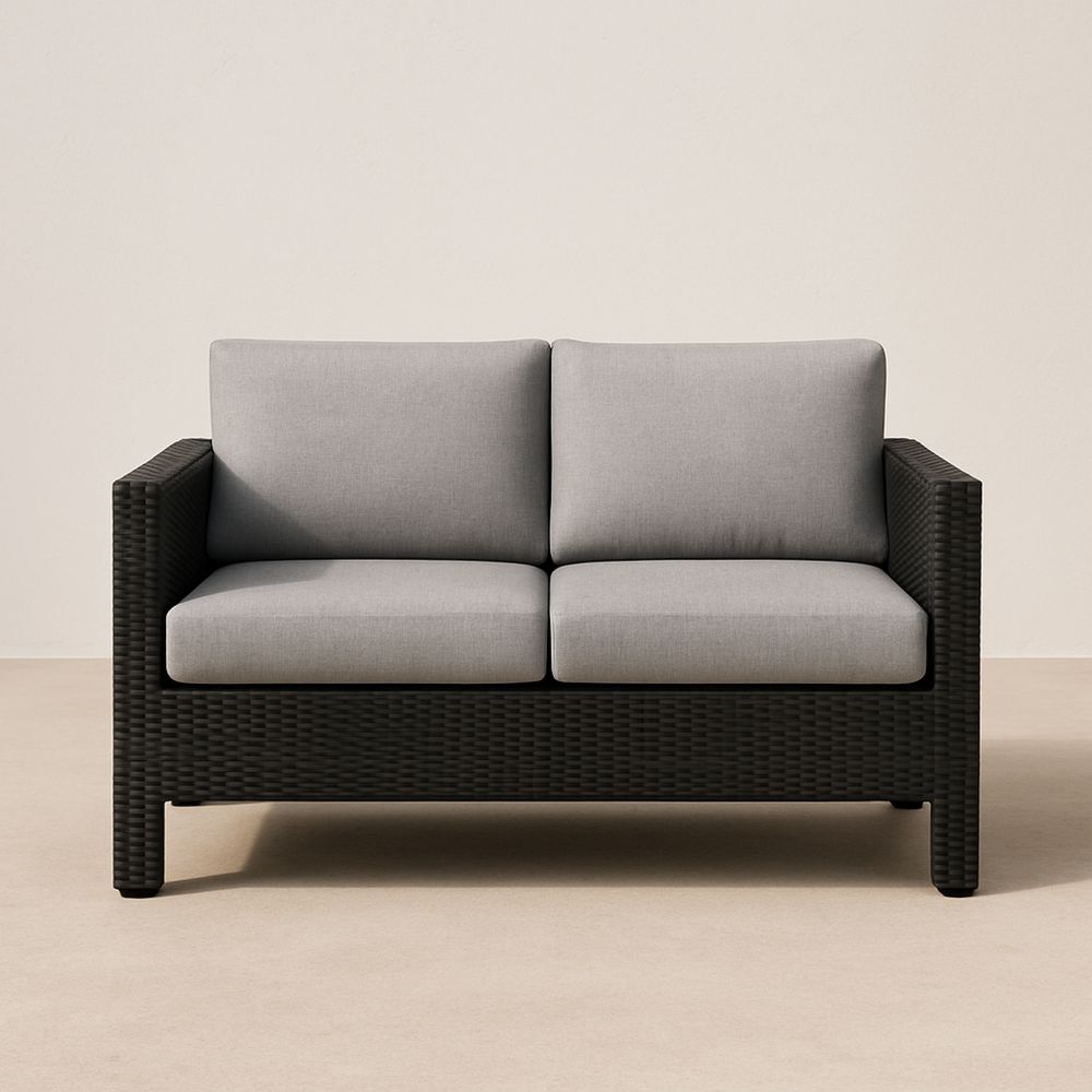 Kétszemélyes kültéri kanapé szintetikus rattanból poliészter huzattal