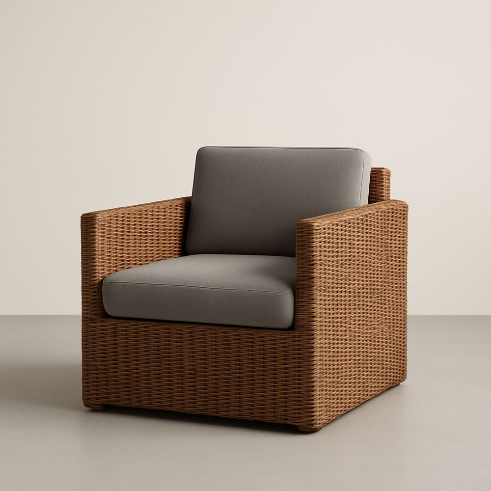 Rattan karosszék poliészter huzattal 90x90x70 cm Szürke/Pasztellbarna
