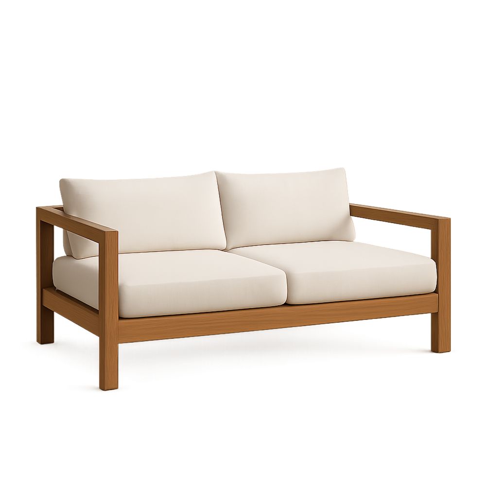 Bézs Fa Kétszemélyes Kanapé 195 cm Kárpitozott Üléspárnákkal