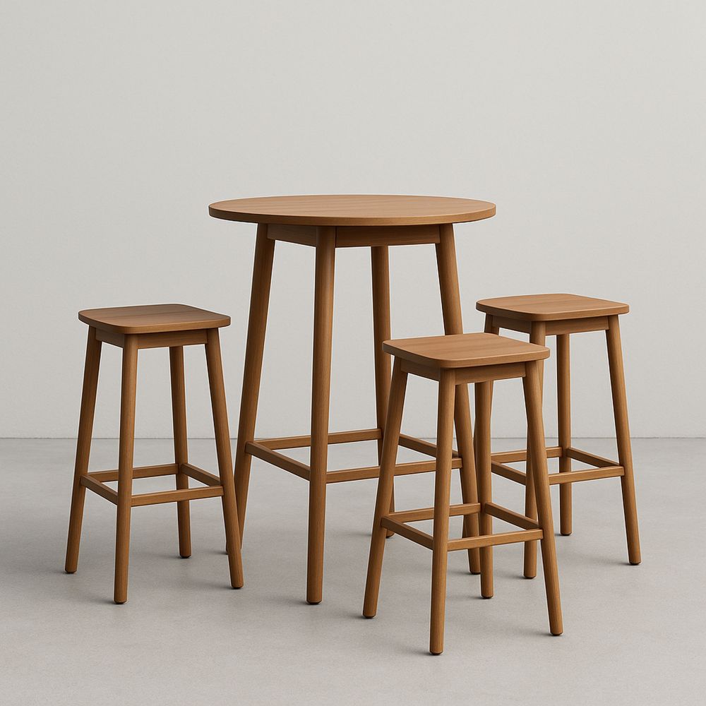 Étkezőasztal és 3 bárszék készlet tömör tölgy fa kör alakú Barna