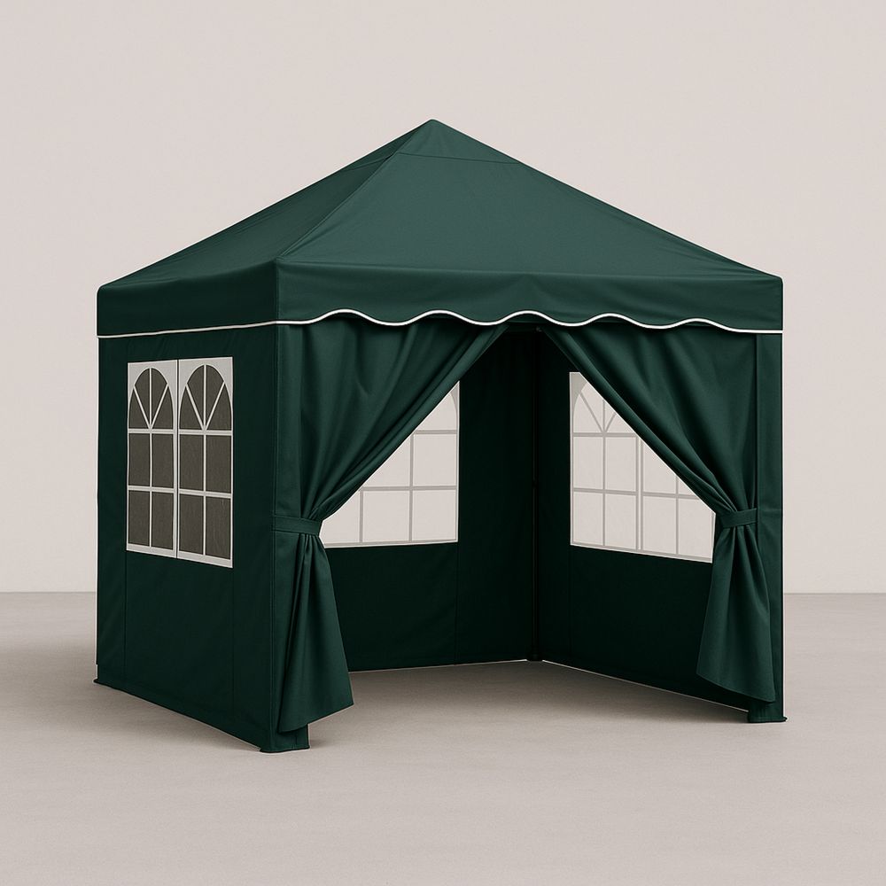 Zöld poliészter sátor pavilon ablakokkal 3x3m