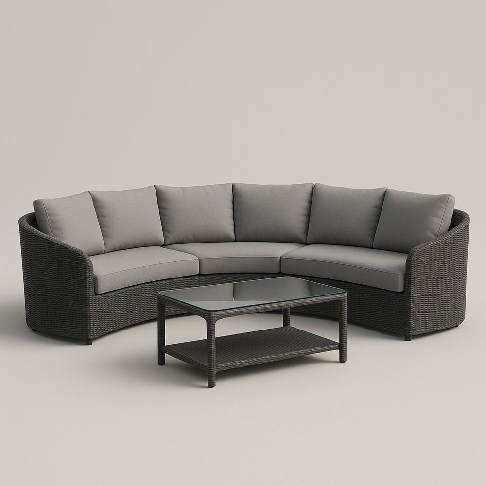 Kerti ülőgarnitúra műrattan kerettel és üvegasztallal