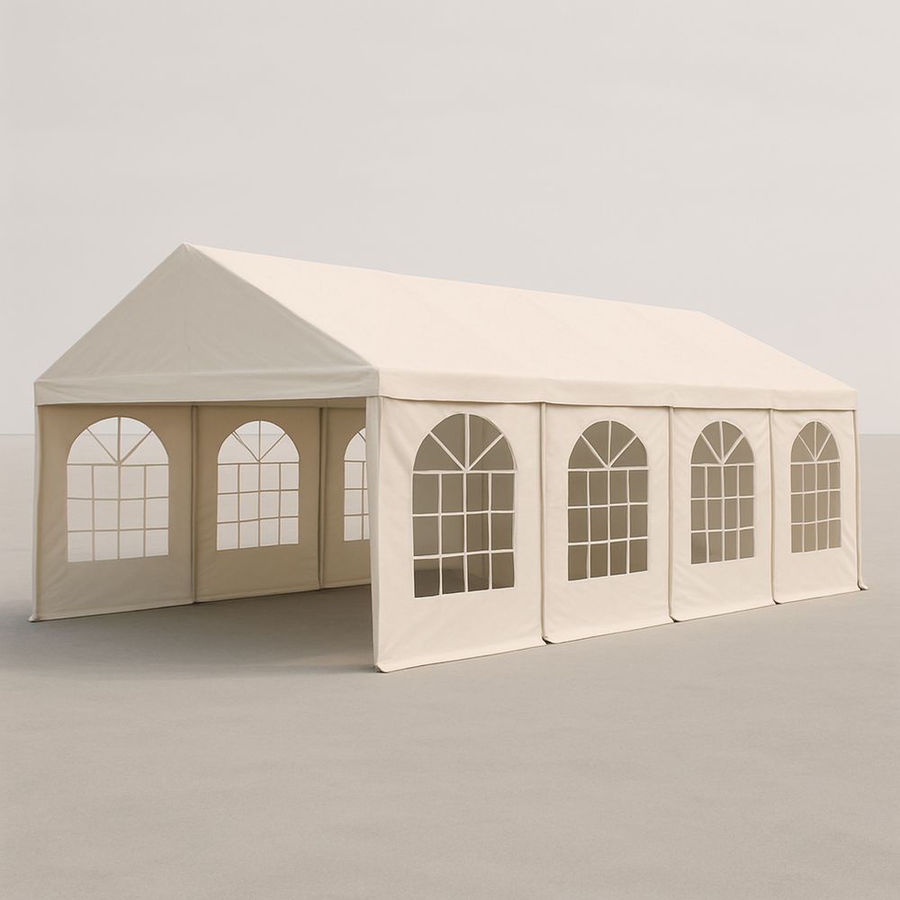 Nagy rendezvénysátor 9x6m acélváz PVC ponyva Krém