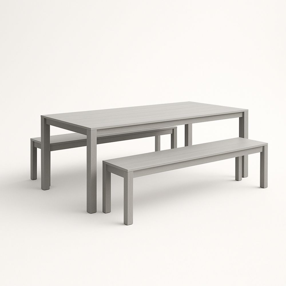 Étkezőasztal és Pad Készlet Szürke MDF 150x75x75 cm