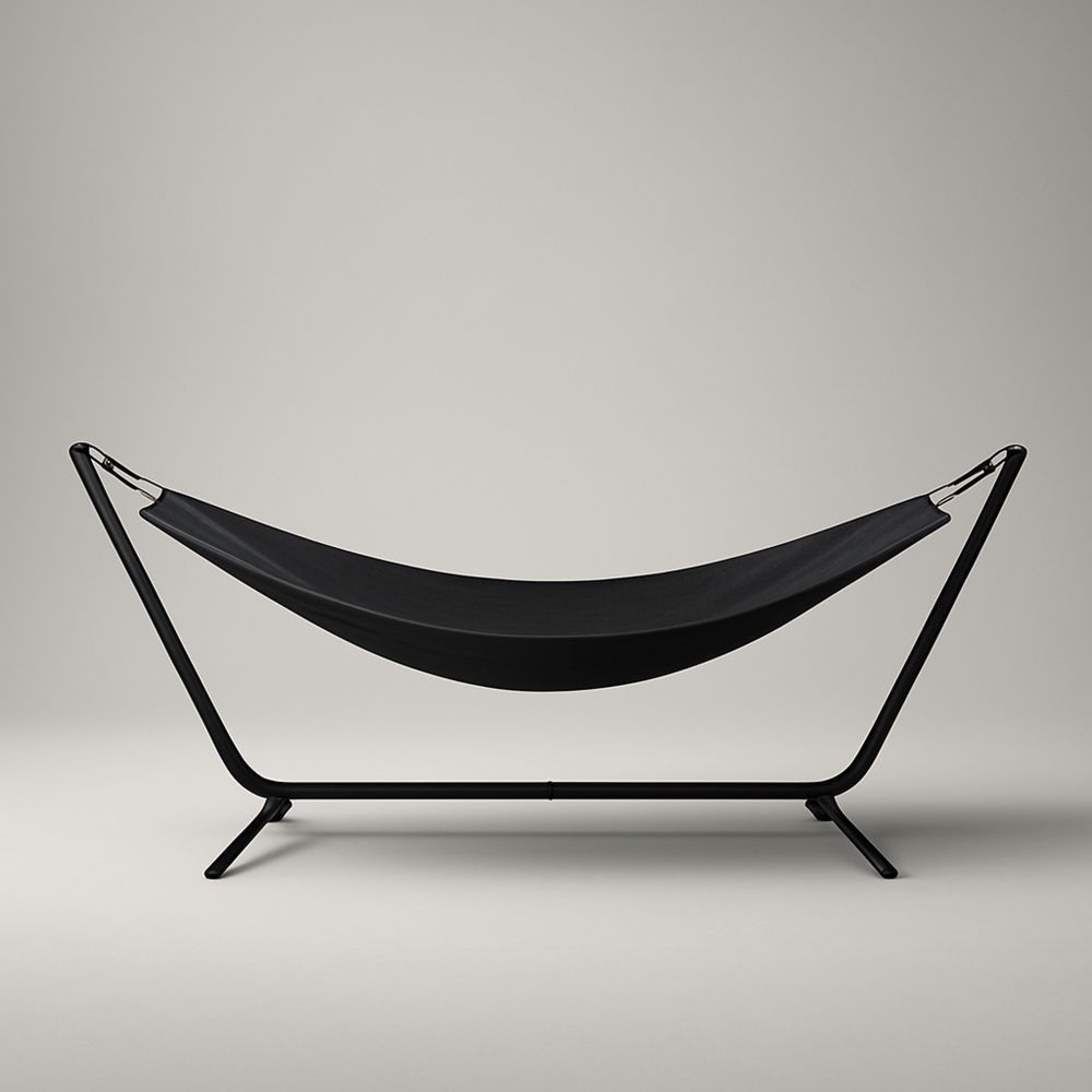 Fekete fém függőágy poliészter anyaggal, 200 cm