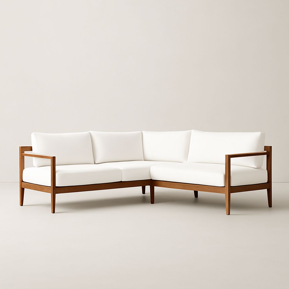 Fa sarokkanapé fehér huzattal