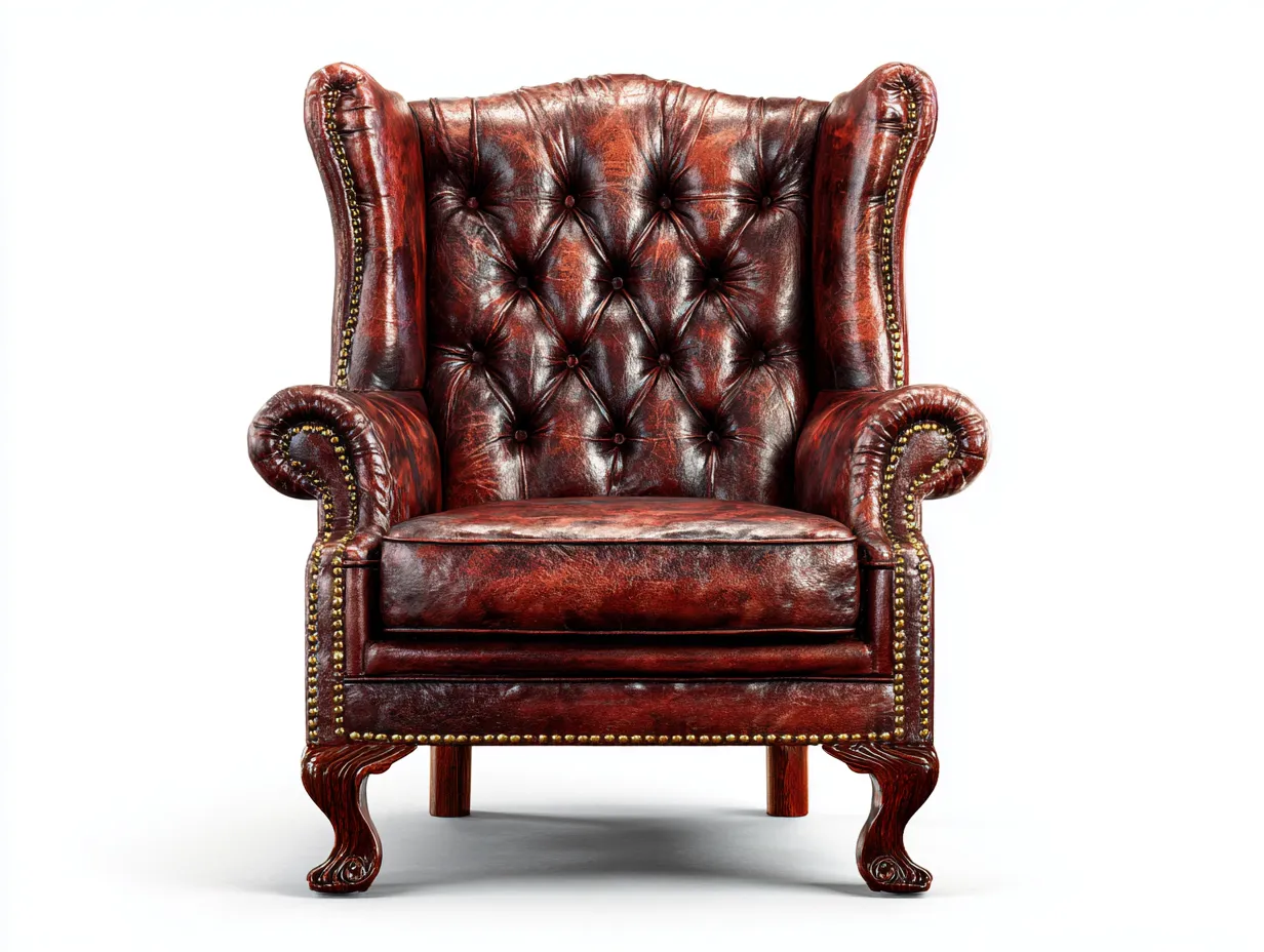 Poltrona a orecchioni-pelle-legno-86x92x112 cm-Marrone-Stile classico-Favalyabode