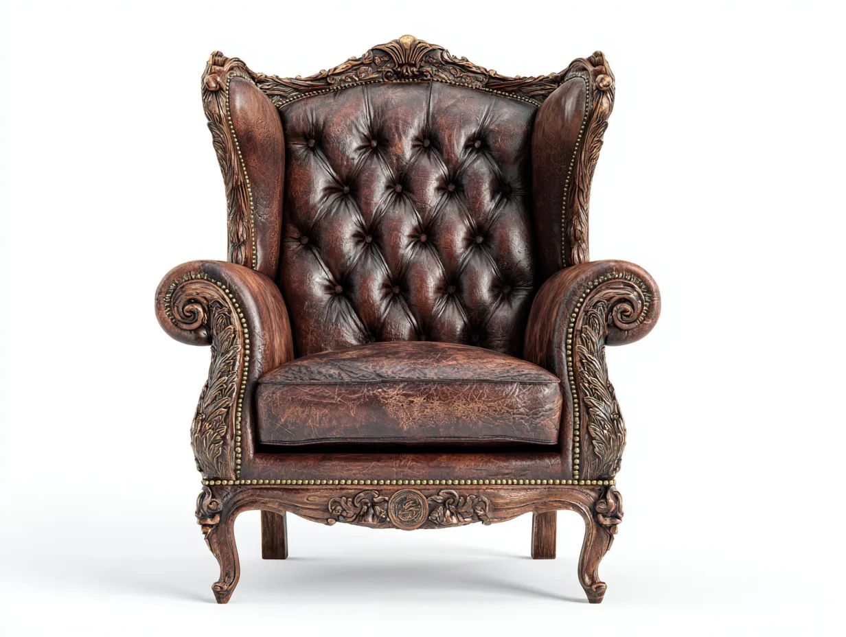 Poltrona a orecchioni-pelle-legno-90x96x118 cm-Marrone-Stile classico-Favalyabode