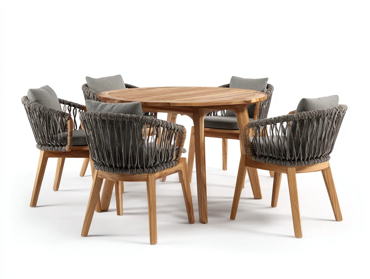 Set da pranzo da esterno - legno-corda sintetica - 135x135x75 cm - naturale-grigio - stile contemporaneo-Favalyabode