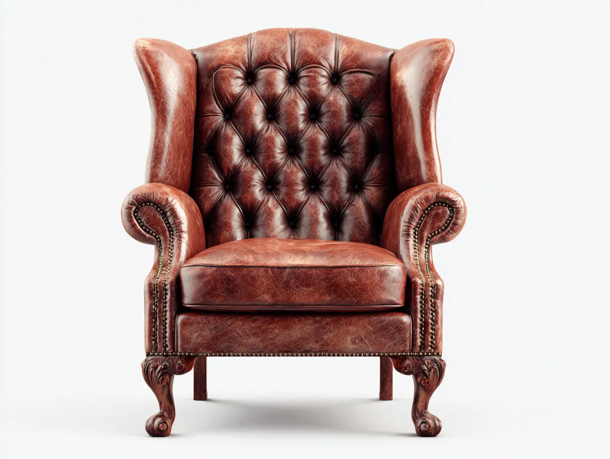 Poltrona a orecchioni-pelle-legno-88x94x116 cm-Marrone-Stile classico-Favalyabode