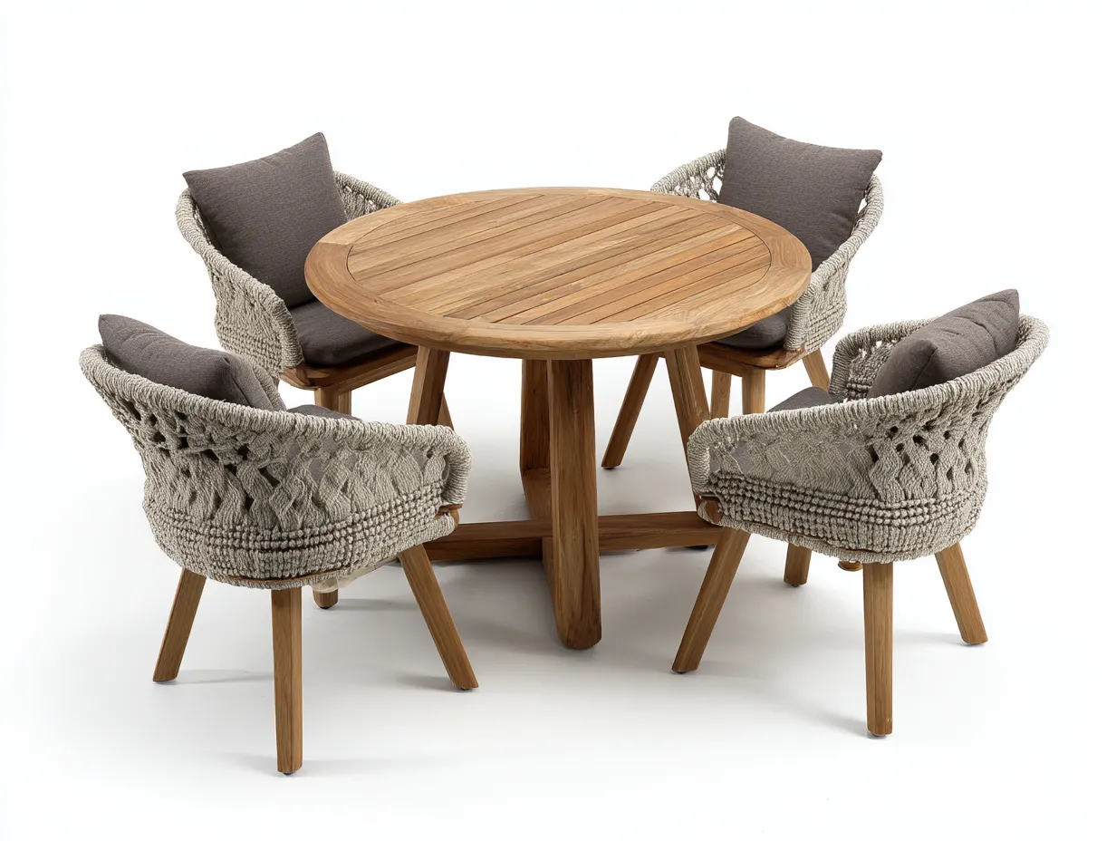 Set da pranzo da esterno - legno-corda sintetica - 118x118x74 cm - naturale-grigio - stile contemporaneo-Favalyabode