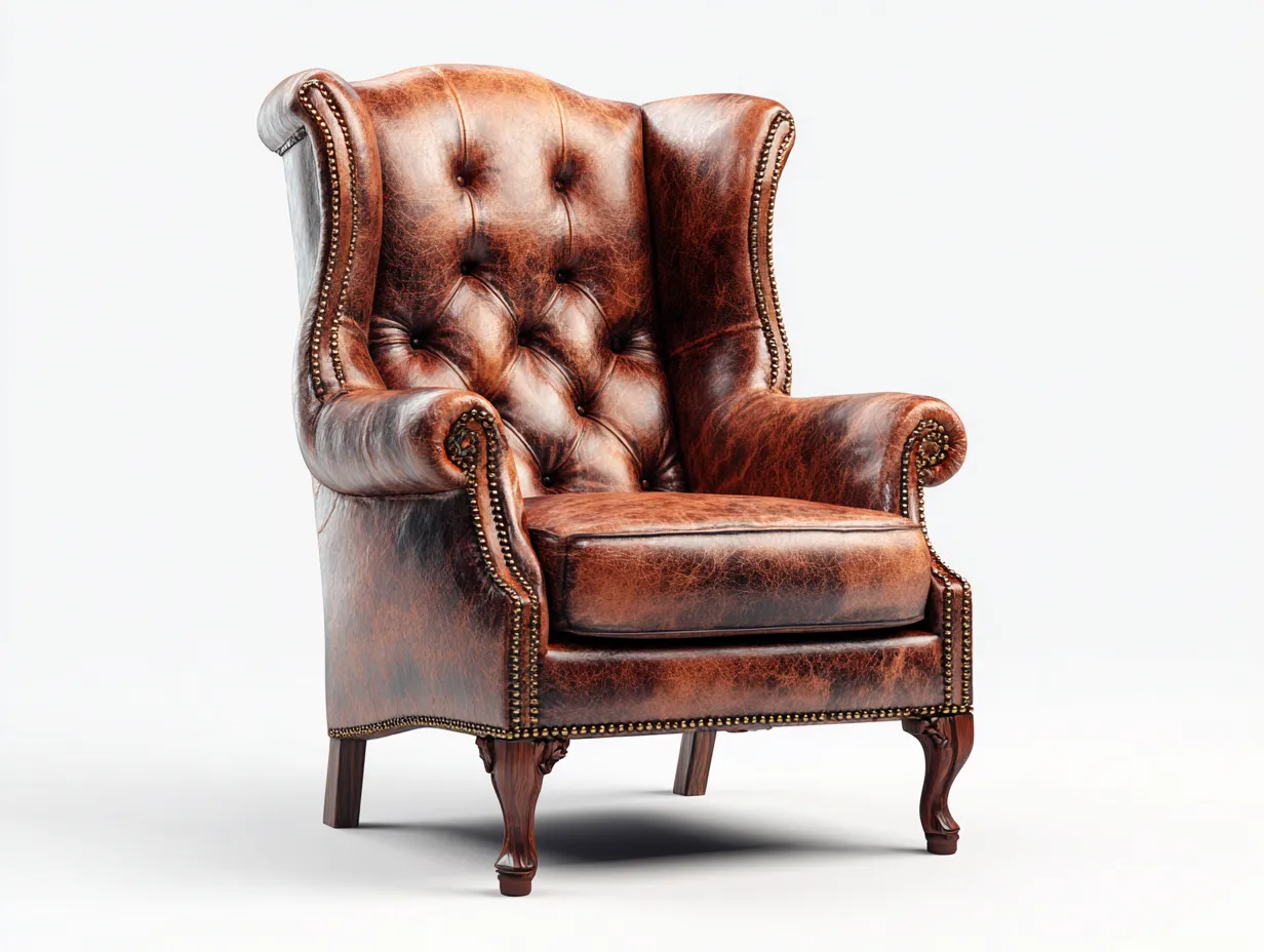 Poltrona a orecchioni-pelle-legno-82x88x108 cm-Marrone-Stile classico-Favalyabode