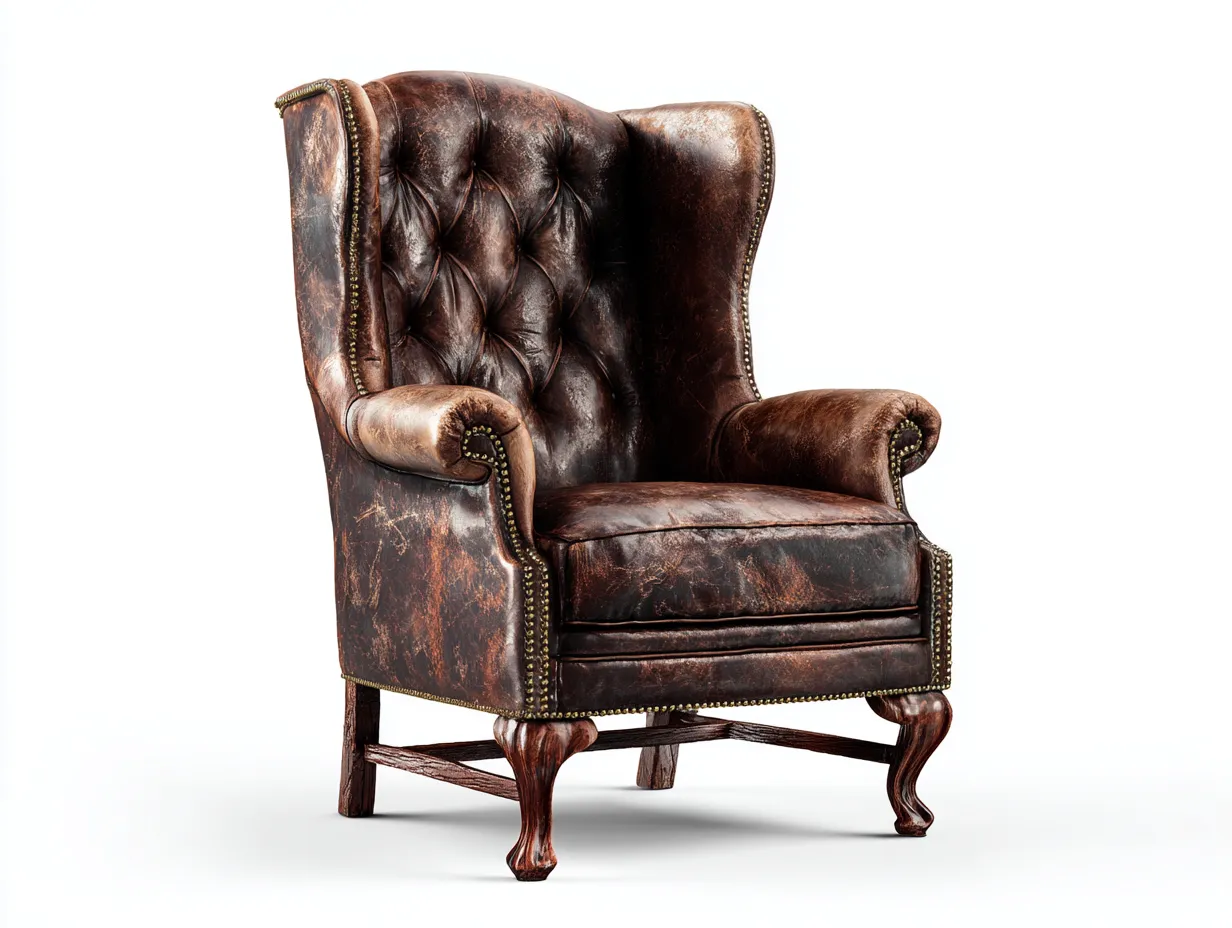 Poltrona a orecchioni-pelle-legno-88x94x114 cm-Marrone-Stile classico-Favalyabode