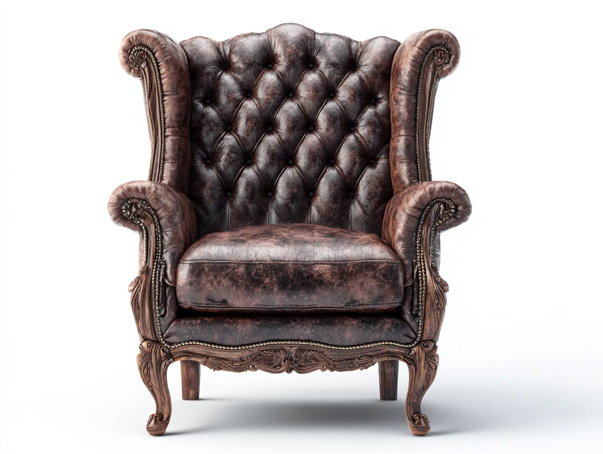 Poltrona a orecchioni-pelle-legno-92x98x120 cm-Marrone-Stile classico-Favalyabode