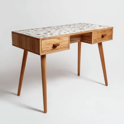 Bureau bois massif et plateau décoratif 110x55x75 cm - bois naturel et blanc - espace de travail design contemporain-Simorahaus