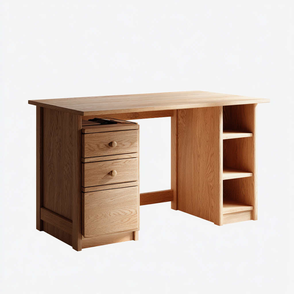 Bureau en bois avec rangement 140x60x75 cm - bois naturel - usage bureau-Simorahaus