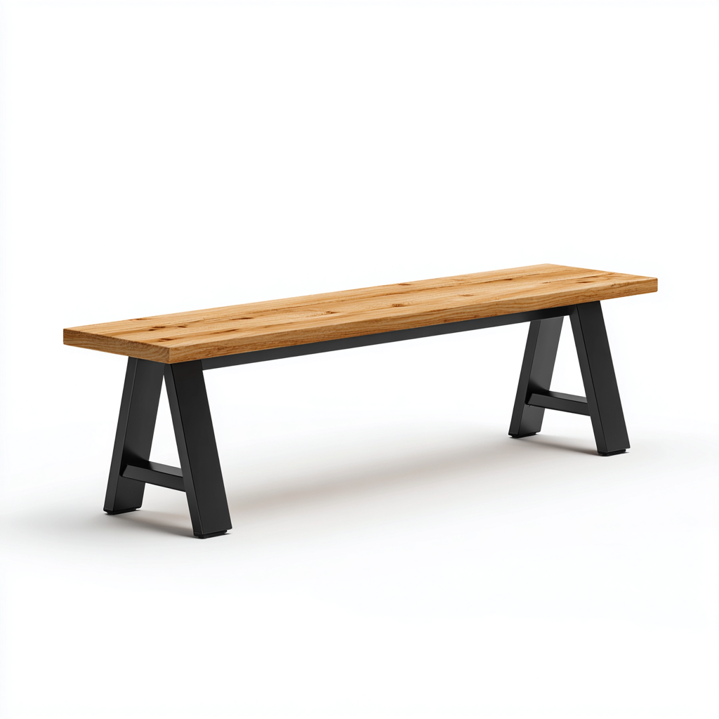 Banc de jardin en bois et acier 180x35x45 cm - bois naturel-noir - usage extérieur-Simorahaus