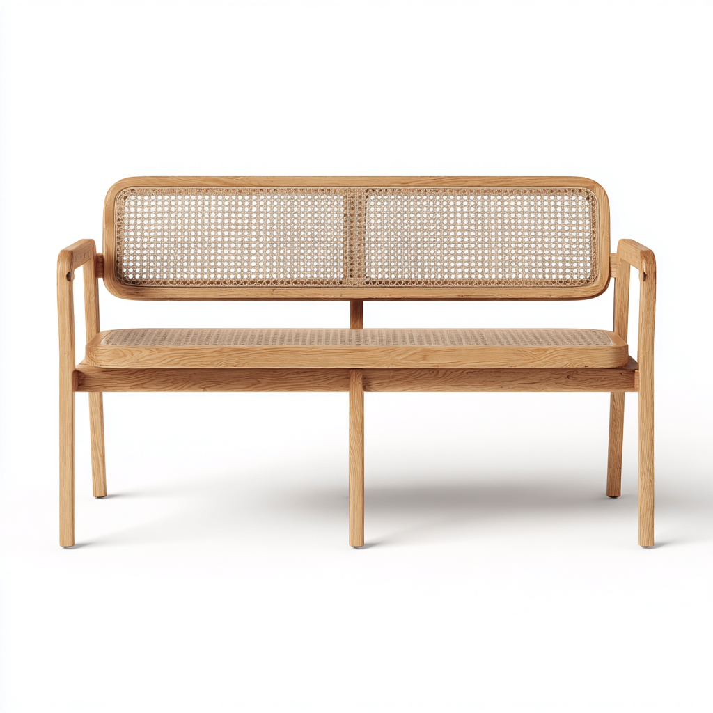 Banc de jardin bois et cannage 130x55x85 cm - bois naturel - assise extérieure design naturel-Simorahaus