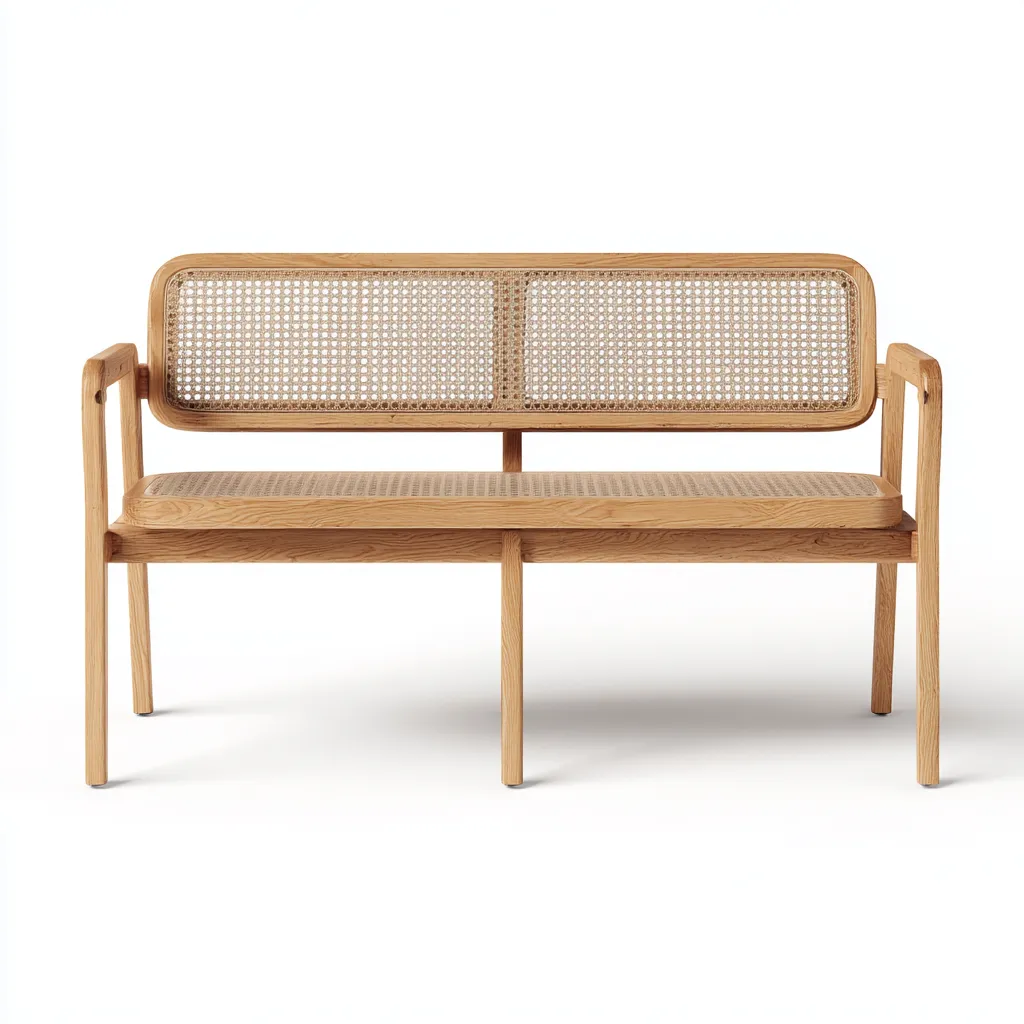 Banc de jardin bois et cannage 130x55x85 cm - bois naturel - assise extérieure design naturel-Simorahaus