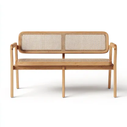 Banc de jardin bois et cannage 130x55x85 cm - bois naturel - assise extérieure design naturel-Simorahaus