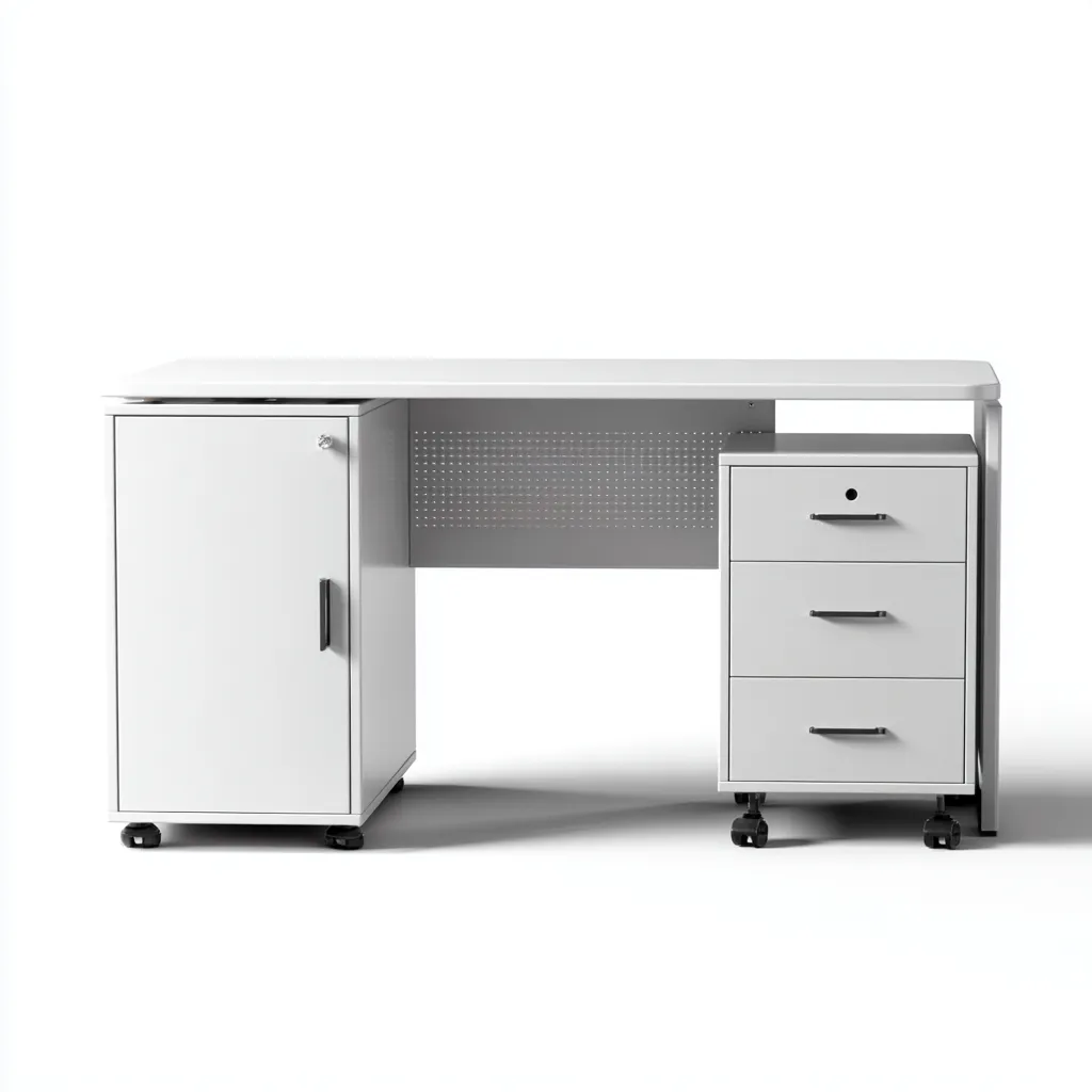 Bureau en métal avec rangement 140x60x75 cm - gris clair - usage bureau-Simorahaus