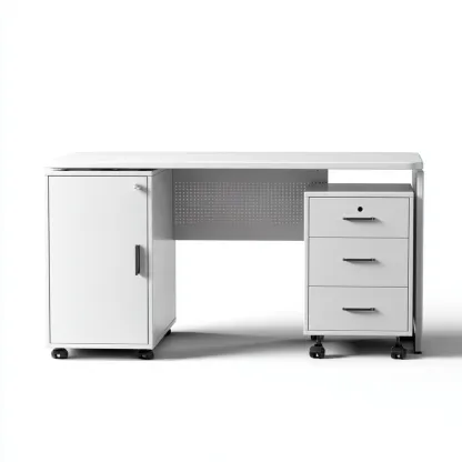 Bureau en métal avec rangement 140x60x75 cm - gris clair - usage bureau-Simorahaus